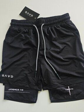 SAVD JOSHUA 1:9 'CROSS' YOUTH PERFORMANCE SHORTS BLACK SIZE 2XS NWT
